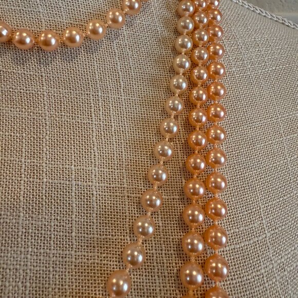 Apricot Color Faux Pearls Flapper 112 Inches Long - Picture 5 of 8